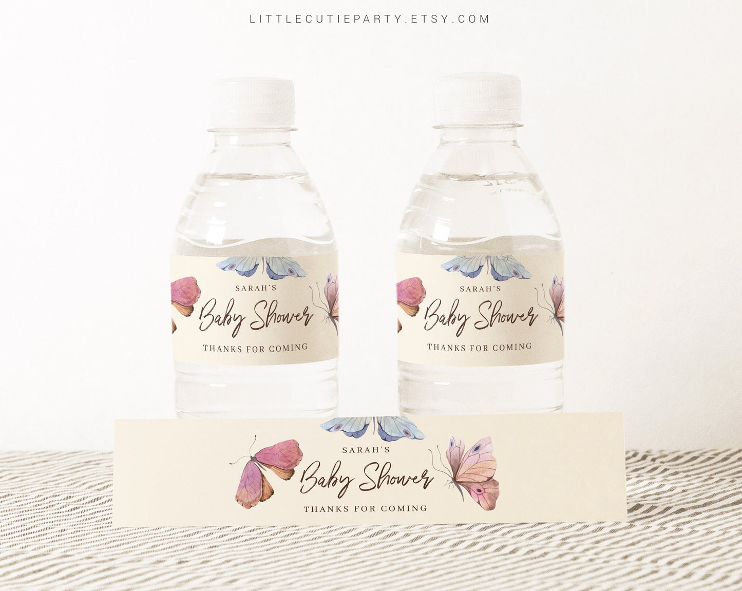 Editable Butterfly Water Bottle Labels, Butterfly Bottle Labels, Butterfly Baby Girl Party Decor BUTFBS001