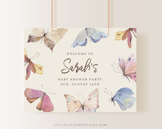 Editable Butterfly Baby Shower Backdrop, Vinyl Banner for Boho Butterfly Theme Party BUTFBS001