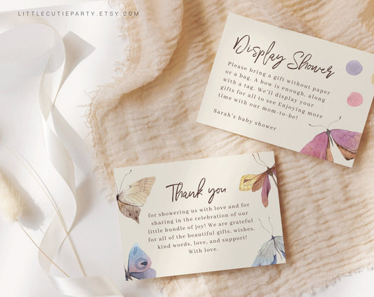 Editable Boho Butterfly Thank you Card, Baby Shower Display Card for Butterfly Baby Shower Party BUTFBS001