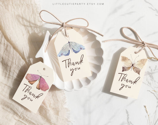 Editable Butterfly Baby Shower Favors, Thank You Favor Tag, 3 Thank you Tags for Butterfly Baby Shower Party BUTFBS001