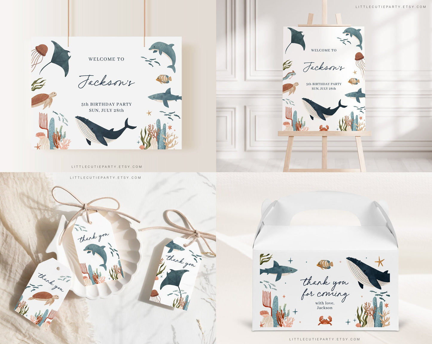 Editable Ocean Birthday Invitation, Sea Life Invitation, with Under the Sea Party Decorations OCENBD001