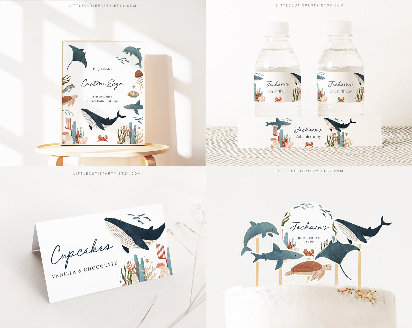 Editable Ocean Birthday Invitation, Sea Life Invitation, with Under the Sea Party Decorations OCENBD001