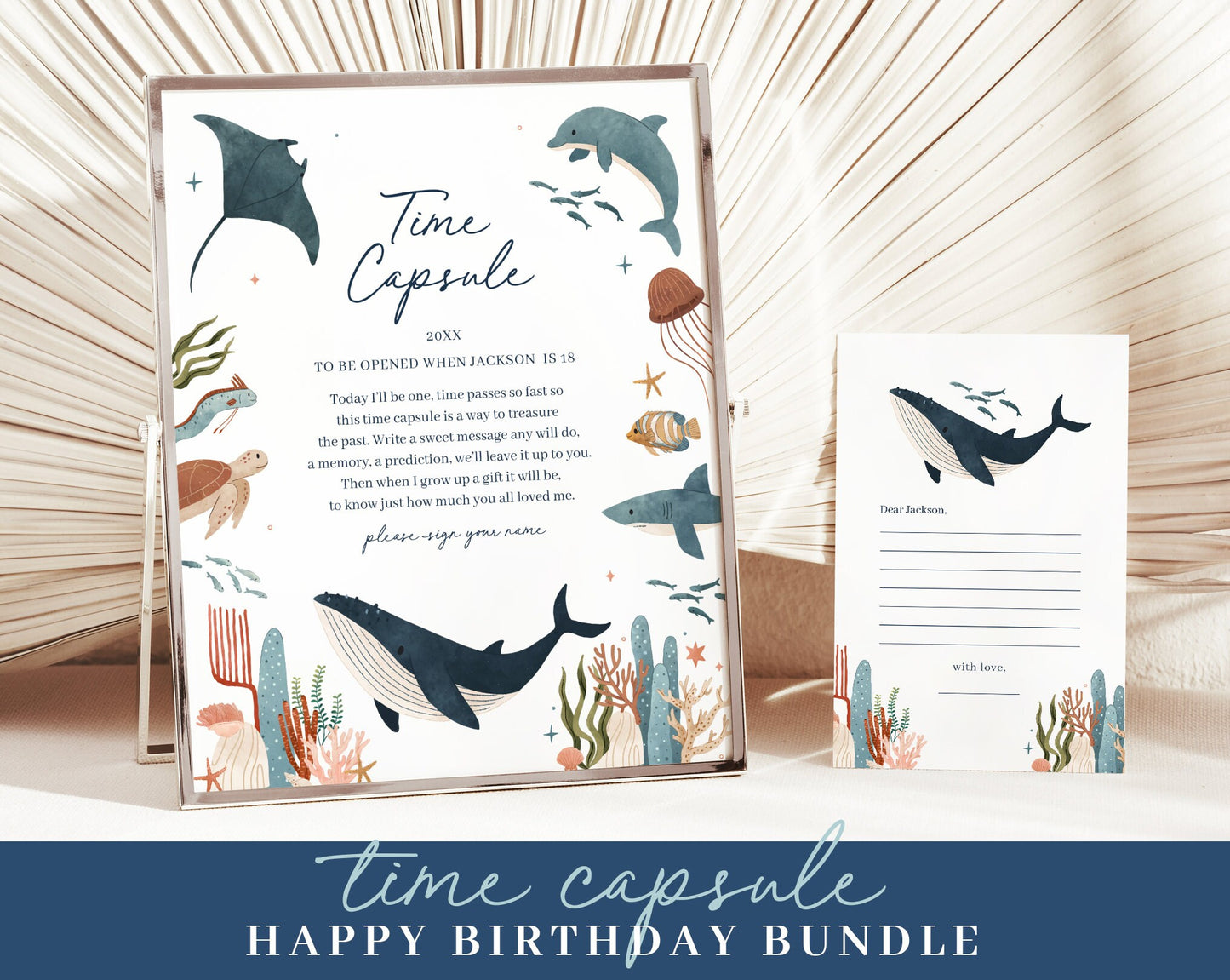 Editable Ocean Birthday Invitation, Sea Life Invitation, with Under the Sea Party Decorations OCENBD001