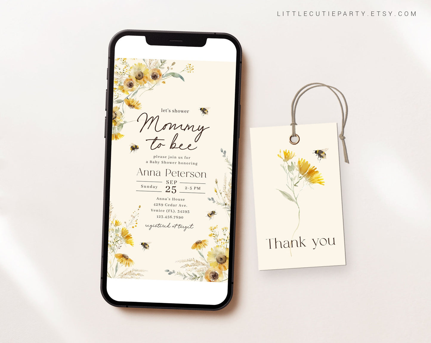 Editable Mommy to Bee Baby Shower Invites, Mama to Bee Baby Shower Evite, Bee Shower Electronic Invite MBEEBS001