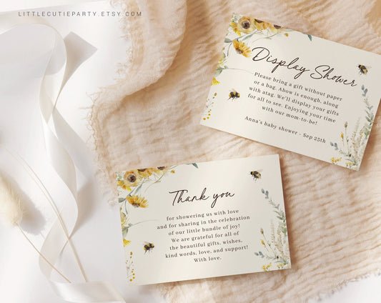 Editable Mommy to Bee Thank you Card, Baby Shower Display Card for Bee Baby Shower Party MBEEBS001