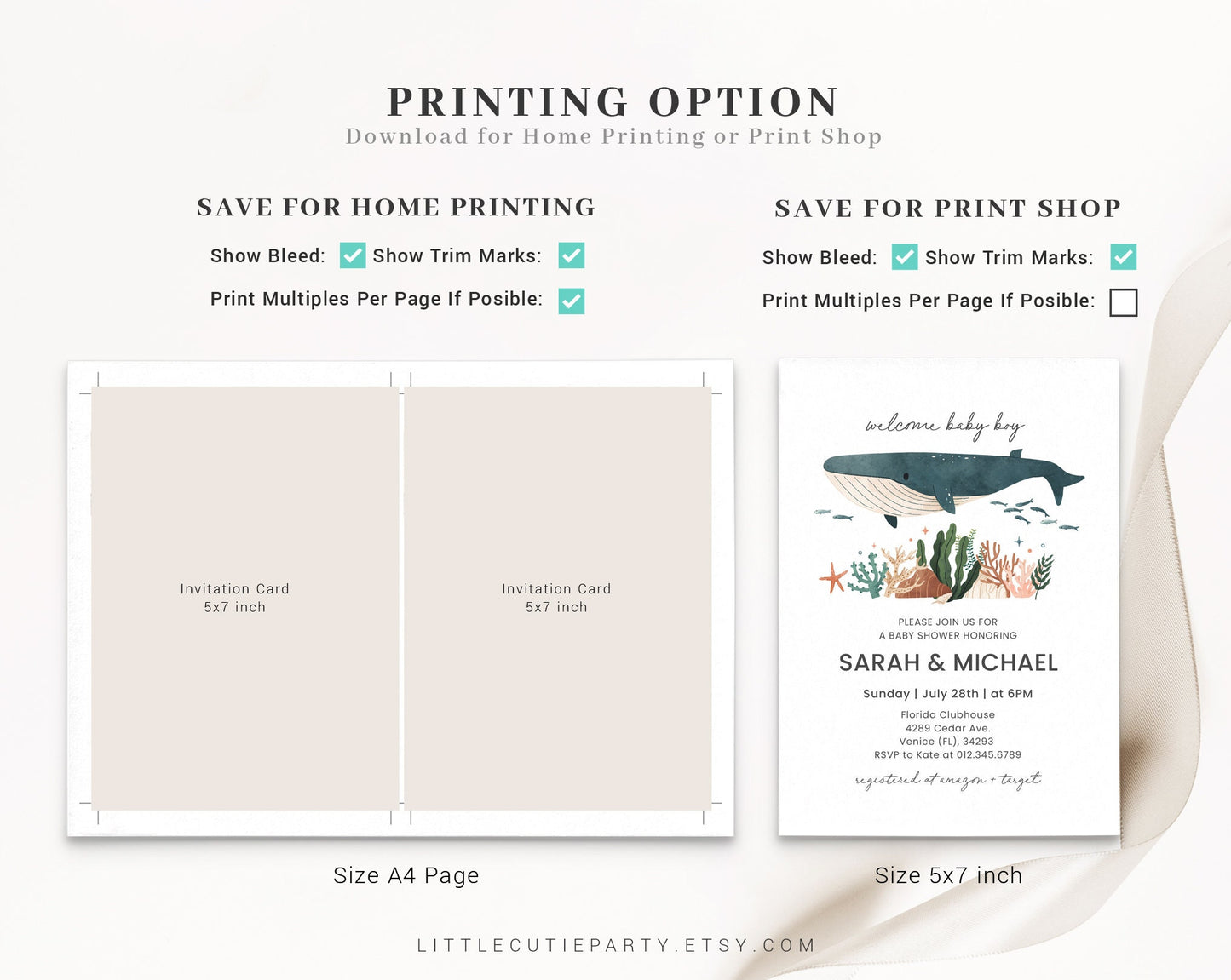 Editable Whale Baby Shower Invitation, Ocean Baby Shower Invitation, Under the Sea Baby Shower Invites Set for Whale Theme Party WHALBS001