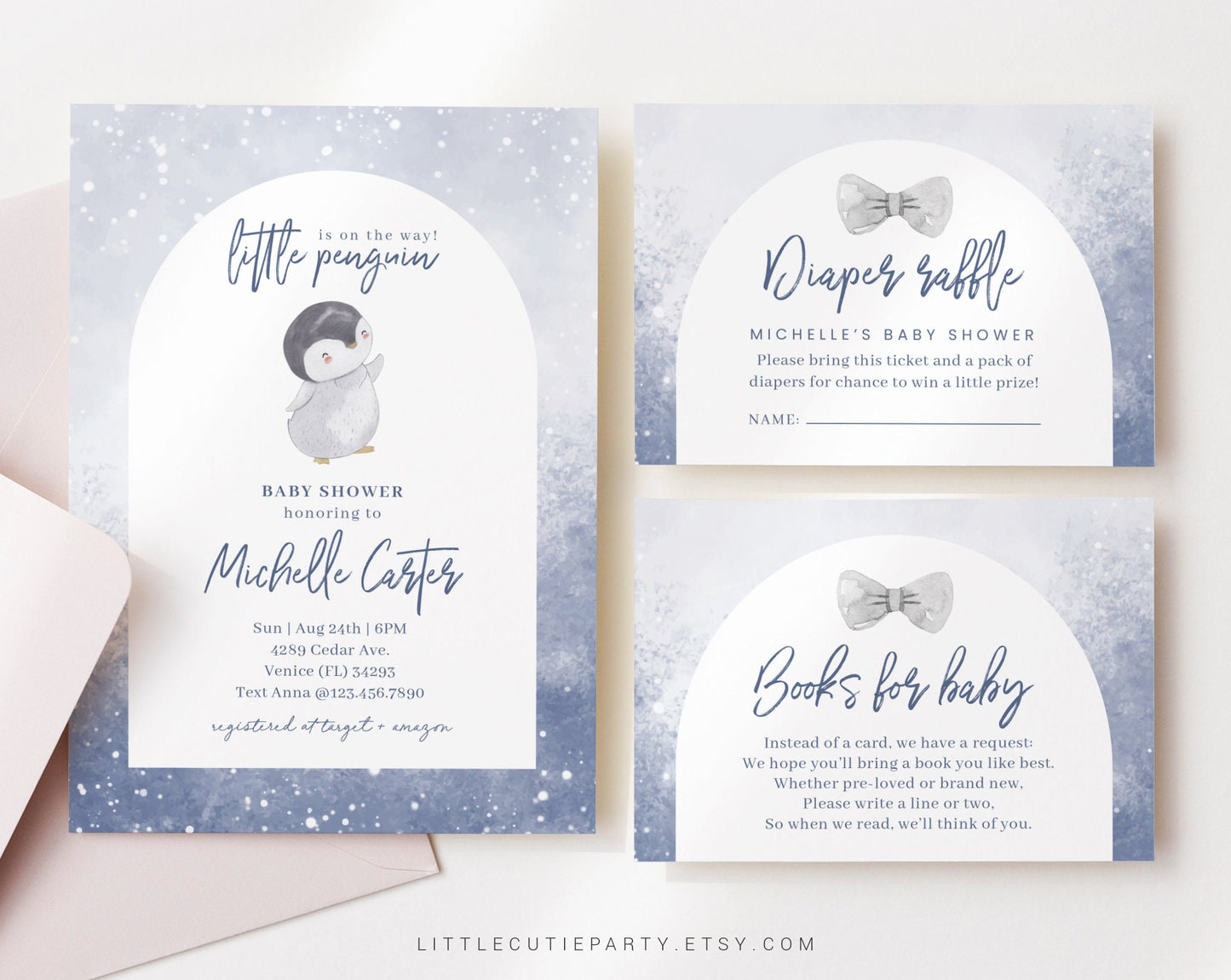 Editable Penguin Baby Shower Invitation, Penguin Baby Shower Invites, Penguin Decoration Baby Shower PENGBS001