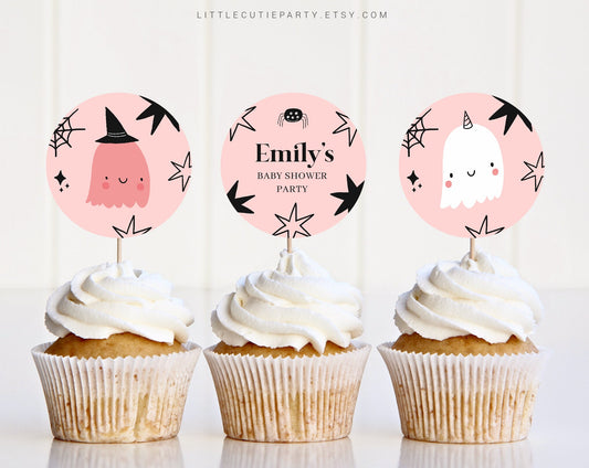Editable Halloween Baby Shower Cake Topper, Baby Shower Cake Topper, Cupcake Toppers Decorations for Halloween Theme Party HAWBS001