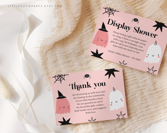 Editable Halloween Thank you Card, Baby Shower Display Card for Little Boo is Almost Due Baby Shower Party HAWBS001