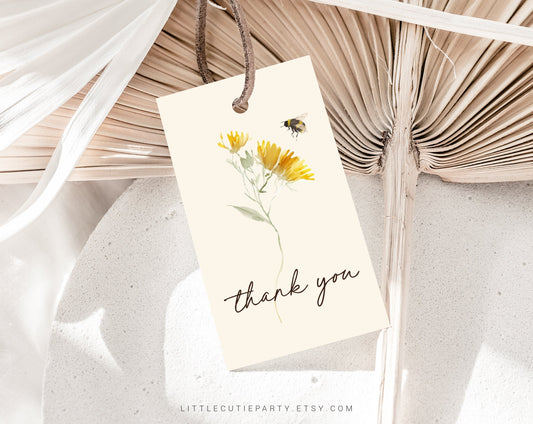 Editable Bee First Birthday Invitation, First Bee Day Invitations, Bee Birthday Invitations with Bee Favor Gift Tag BEEBD001