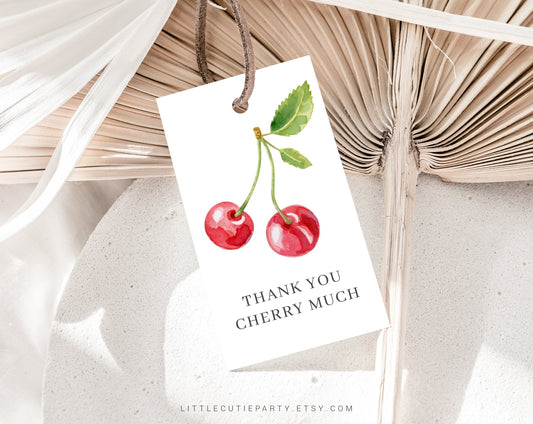 Editable Cherry First Birthday Invitation, Cherry Birthday Invitation, Sweet as Cherry Pie with Tag Favor CHERBD001