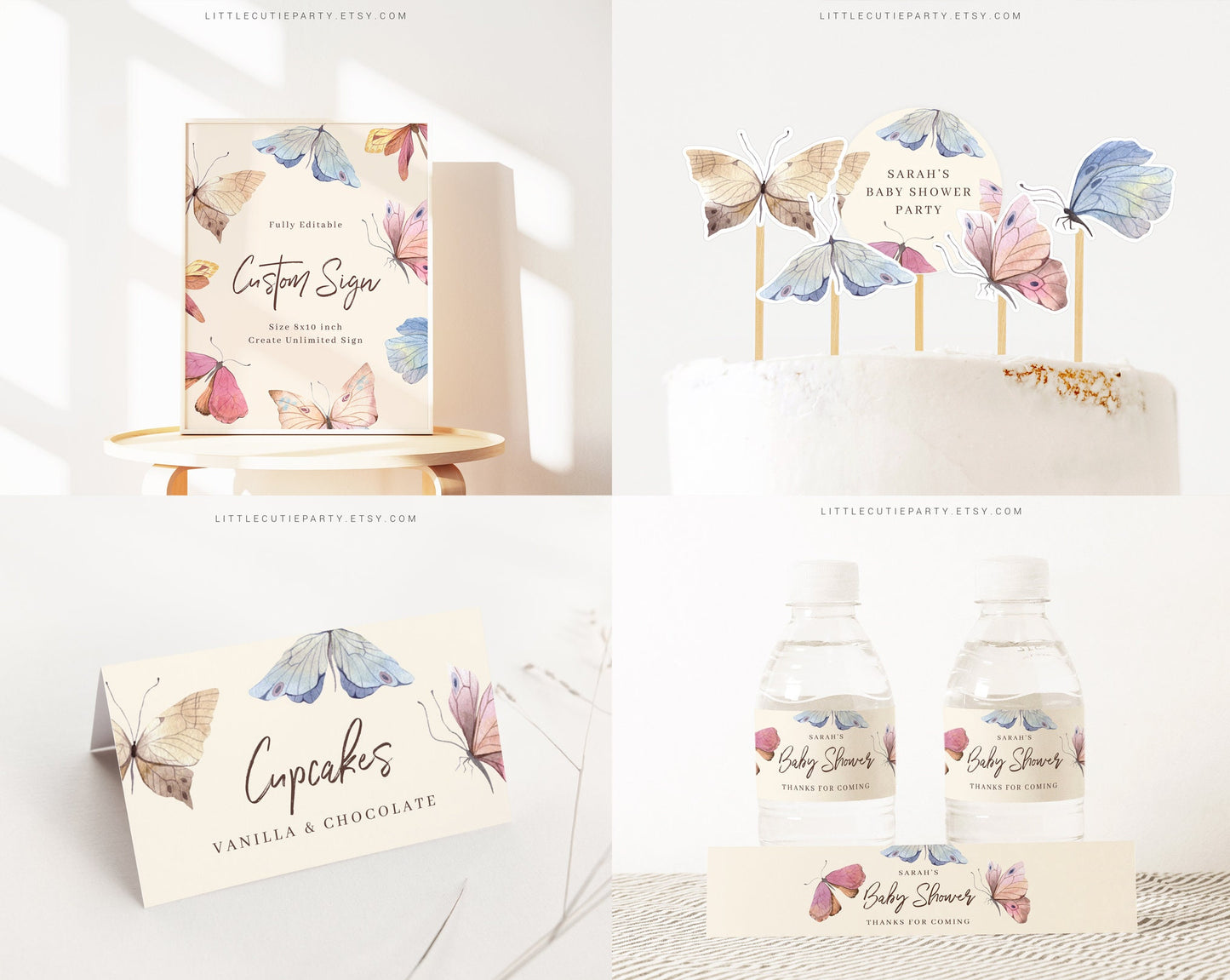 Editable Butterfly Boho Baby Shower Bundle, Butterfly Baby Shower Invitation, with Games Bundle and All Decorations BUTFBS001