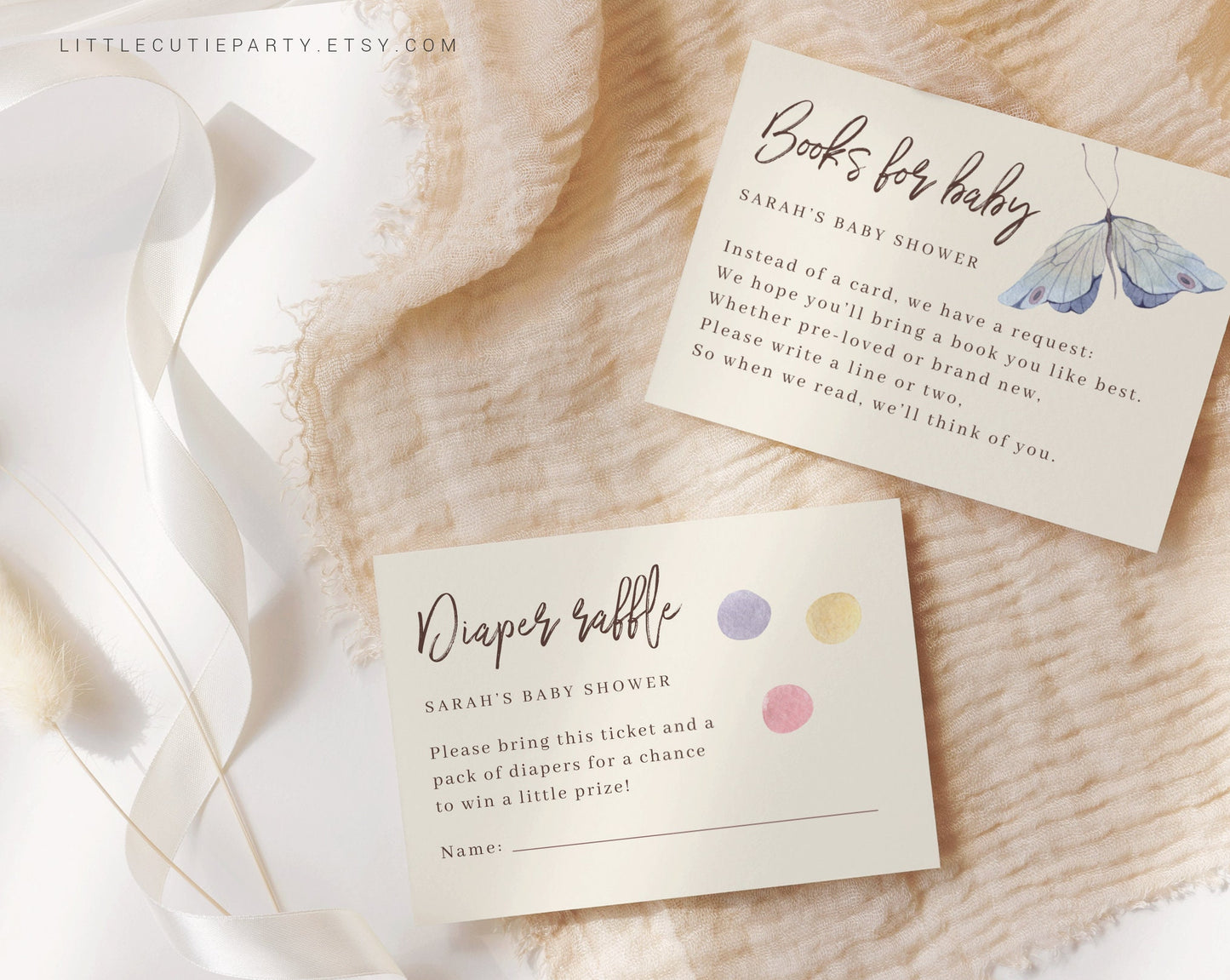 Editable Butterfly Boho Baby Shower Invitation, Butterfly Baby Shower Invitation, with Favor and Cards for Butterfly Party Theme BUTFBS001