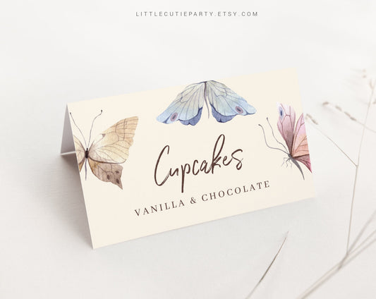 Editable Butterfly Baby Shower Decorations, Butterfly Food Labels, Food Tent cards, Food Tags, Folded Food Cards BUTFBS001
