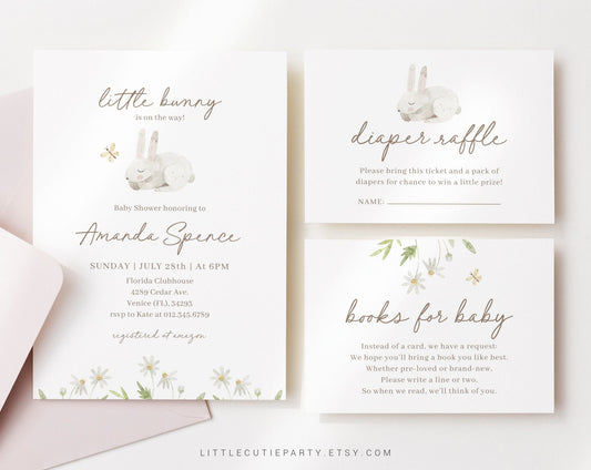 Editable Bunny Baby Shower Invitation, Bunny Baby Invite, Bunny is on the Way, Rabbit Baby Shower Party BUNBS001