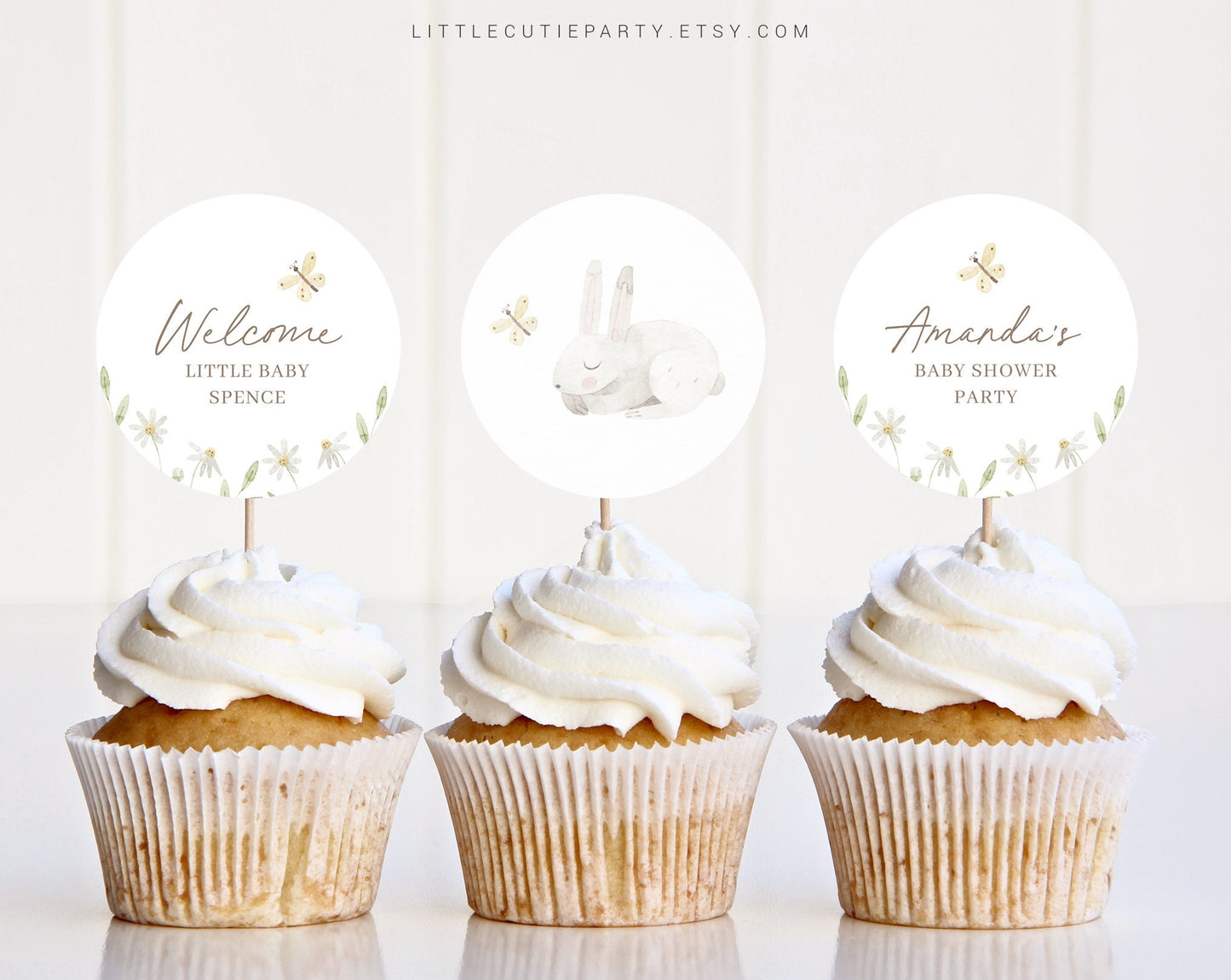 Editable Bunny Cupcake Topper, Bunny Cake Topper Baby Shower, Cupcake Toppers Decorations for Rabbit Theme Party BUNBS001