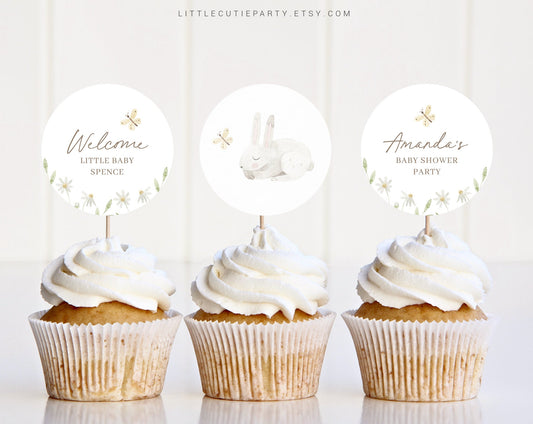 Editable Bunny Cupcake Topper, Bunny Cake Topper Baby Shower, Cupcake Toppers Decorations for Rabbit Theme Party BUNBS001