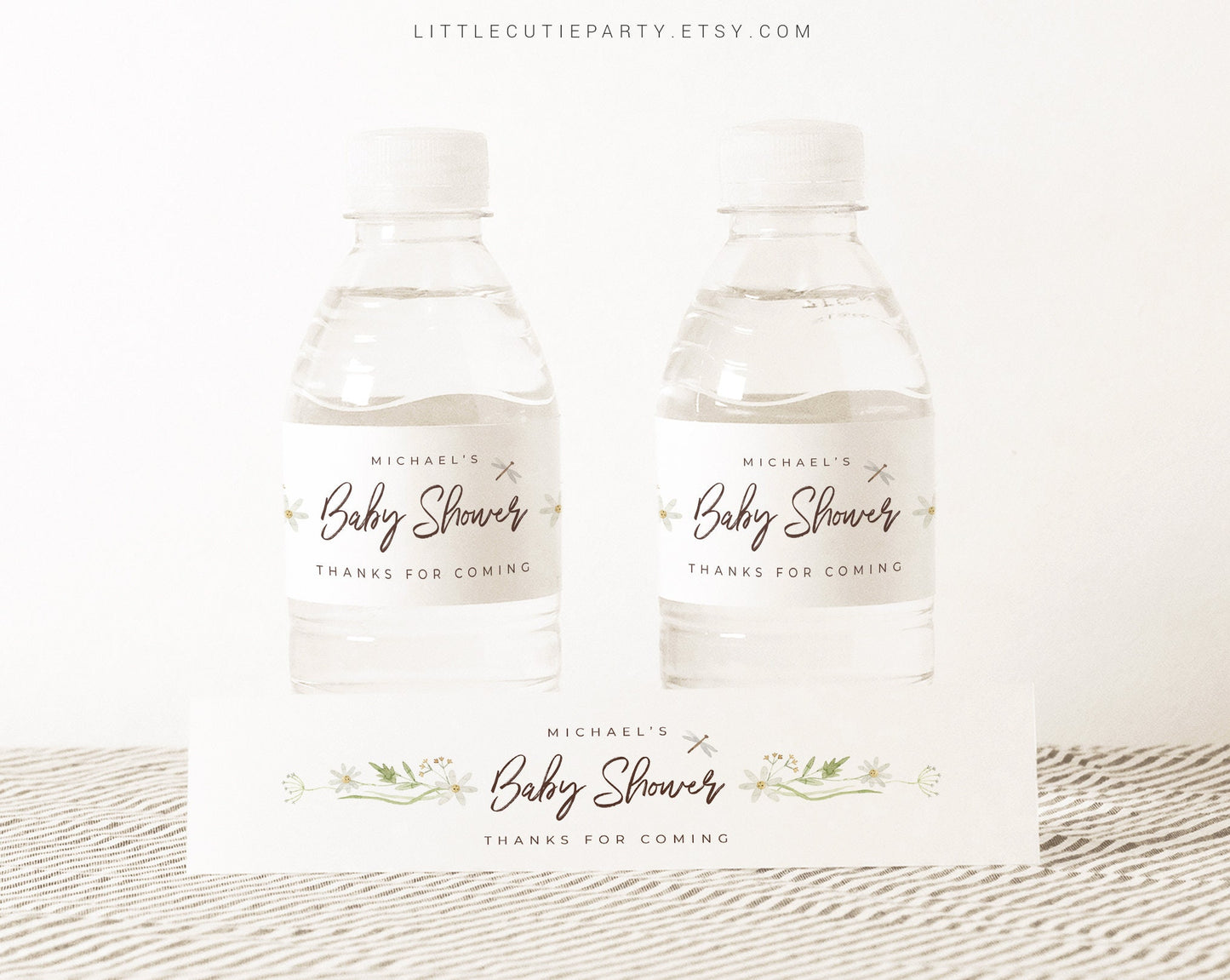 Editable Bunny Water Bottle Labels, Bunny Baby Shower Label , Bunny is on the Way Baby Shower Decorations BUNBS001