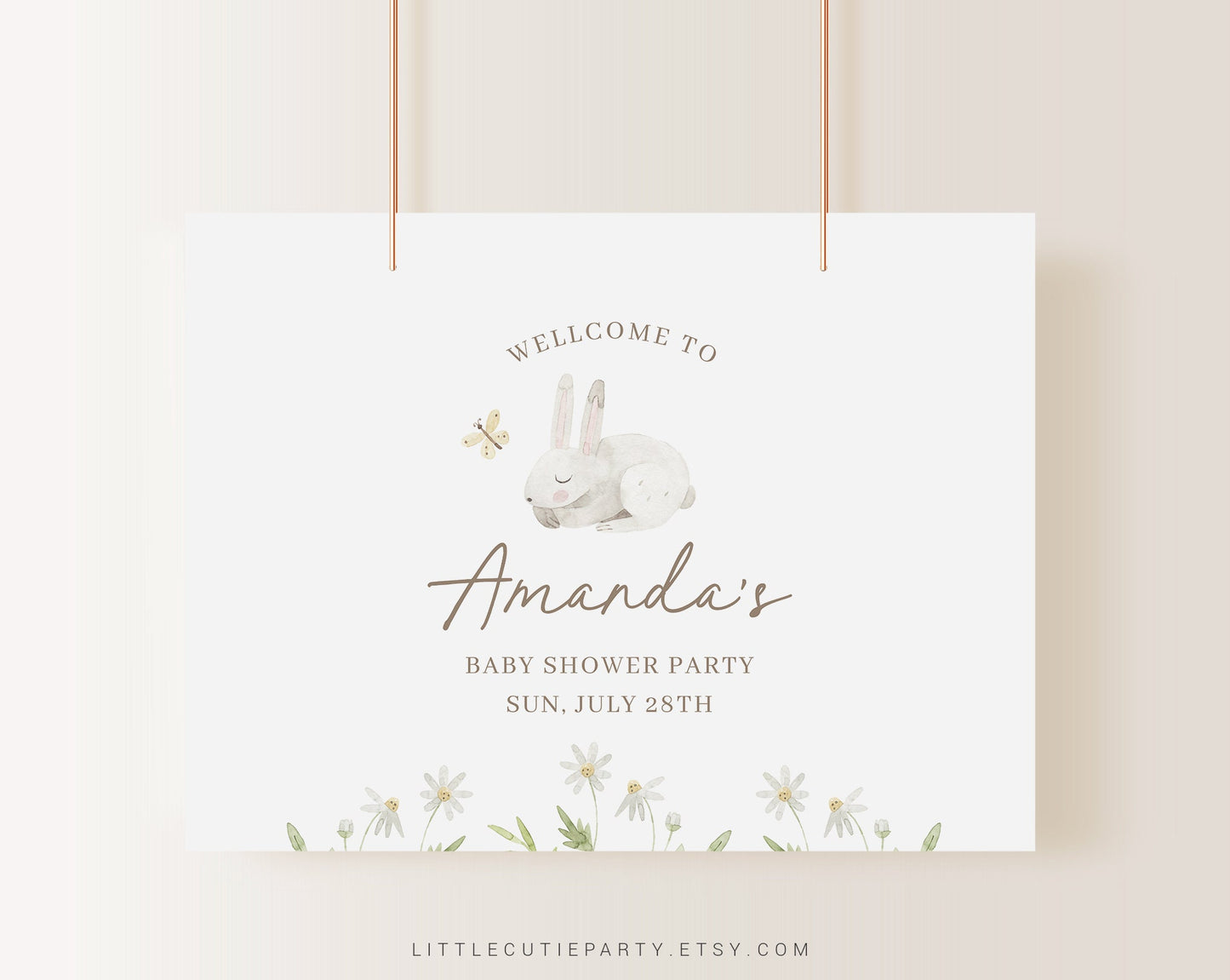 Editable Bunny Baby Shower Sign, Bunny Welcome Sign Decorations Vinyl Banner BUNBS001