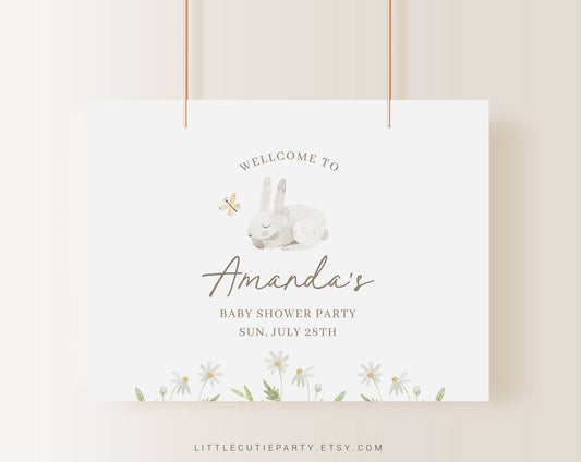 Editable Bunny Baby Shower Sign, Bunny Welcome Sign Decorations Vinyl Banner BUNBS001