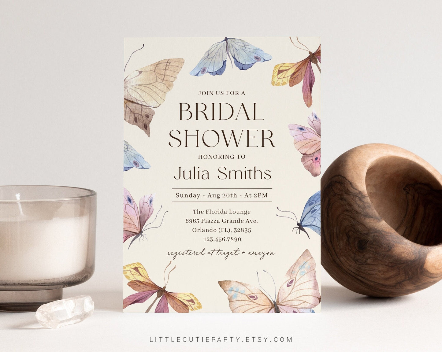 Editable Butterfly Bridal Shower Invitation, Butterfly Invite, Hen Party, Bridal butterfly Wedding Theme BUTFBDS001