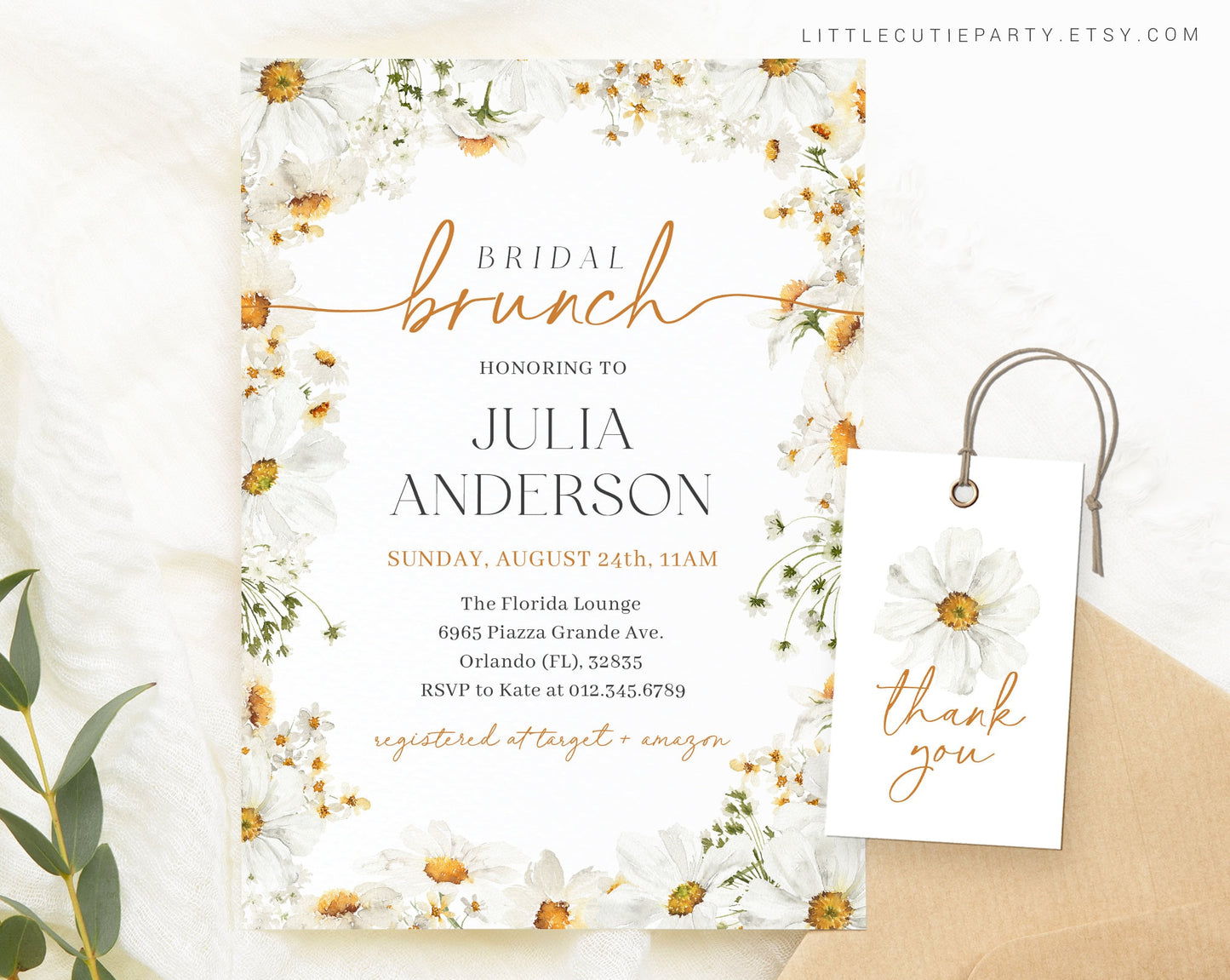 Editable Daisy Bridal Shower Invitation, Bridal Brunch Invitation, Daisy Bridal Shower Invite with Daisy Favor Tag, Hen Party DAIBDS002
