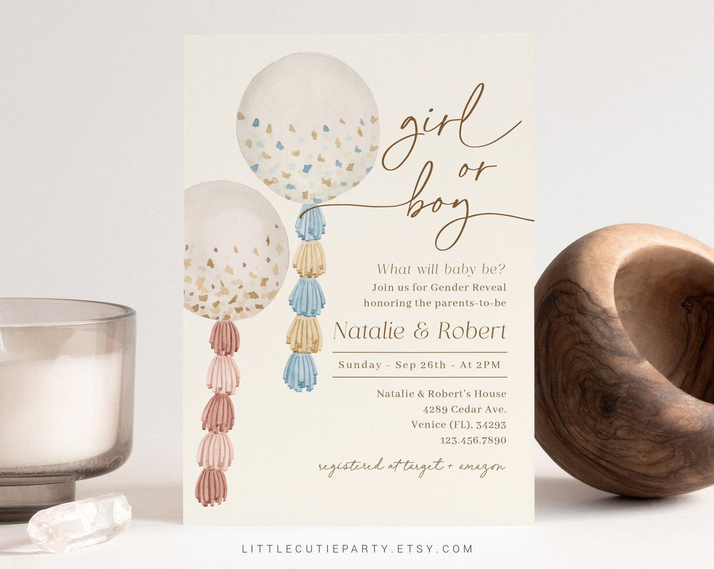 Editable Gender Reveal Balloon Invitation, Balloon Gender Reveal Invitation, Gender Reveal Party, Boy Or Girl with Tag Favor BALGR001
