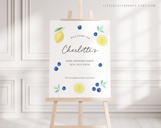 Editable Blueberry Lemon Baby Shower Welcome, Berry Sweet Baby Shower Banner, Blueberry Lemon Baby Shower Sign BLEMBS001