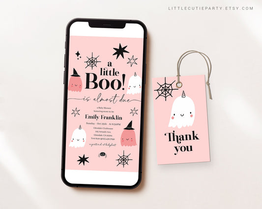 Editable Halloween Baby Shower Invitation Digital, Little Boo is Almost Due Invitation Evite, Electronic Invite HAWBS001