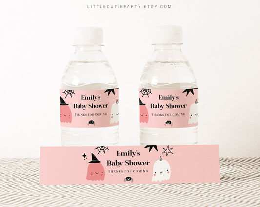 Editable Halloween Water Bottle Labels, Little Boo is Almost Due Baby Shower, Halloween Baby Shower Decorations HAWBS001