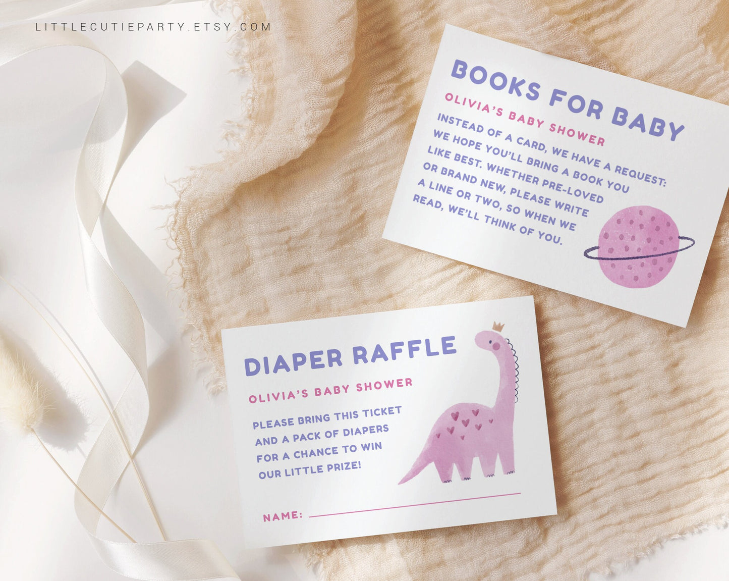 Editable Girl Dinosaur Baby Shower, Girl Dinosaur Shower, Pink Dinosaur Invite with Diaper Raffle, Books for Baby and Gift Tag DINOGBS001
