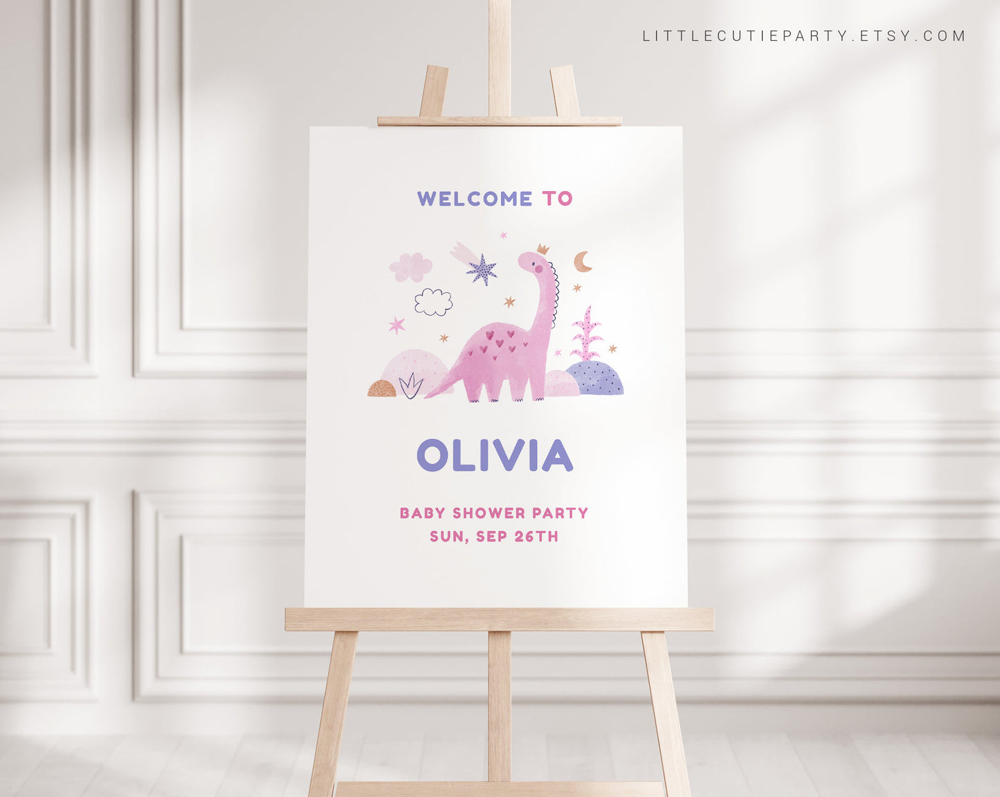 Editable Girl Dinosaur Baby Shower Welcome Sign, Welcome Board, Welcome Template Babyshower Party DINOGBS001