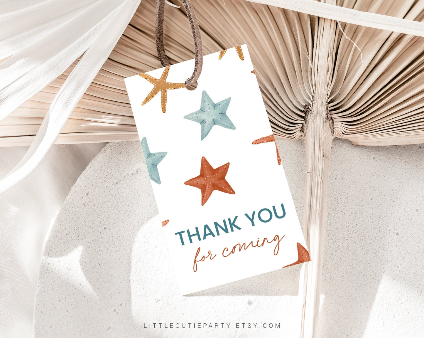Editable starfish birthday invitations, starfish birthday card, Under the Sea Birthday Invitation Gift Tag OCENBD002