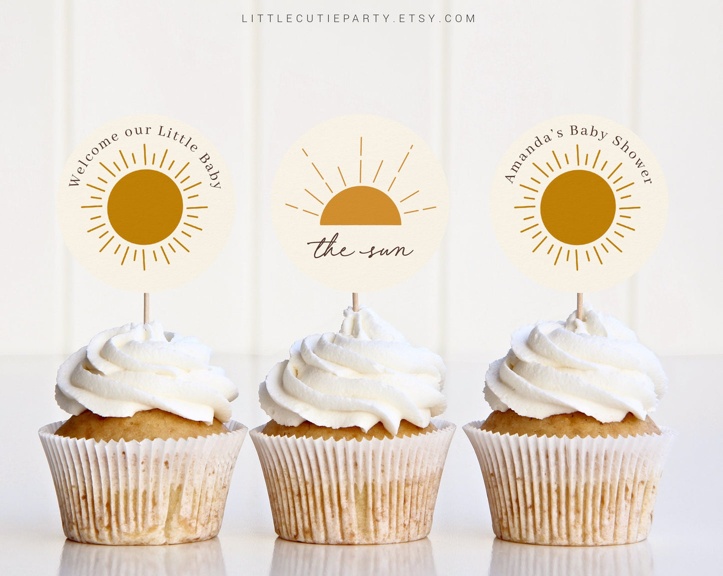 Editable Boho Sun Cake Toppers, Sunshine Cupcake Topper for Baby Shower Party SUNBS001