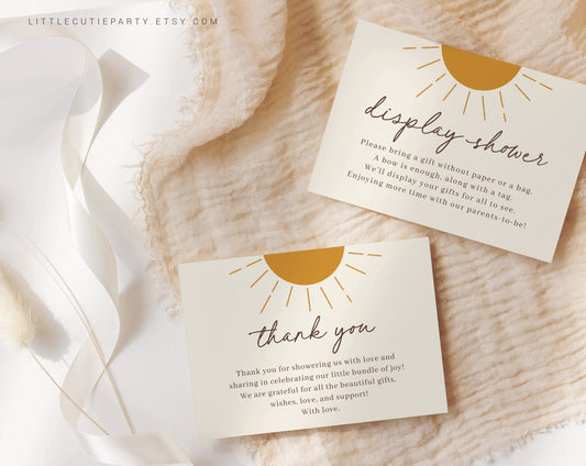 Editable Boho Sun Thank you Card, Baby Shower Display Card for Sunshine Baby Shower Party SUNBS001