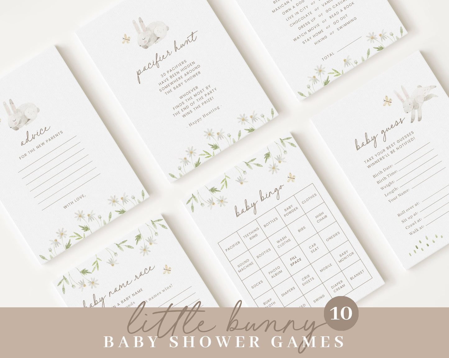 Editable Bunny Baby Shower Bundle, Bunny is on the Way, with Games Bundle and All Bunny Party Decorations BUNBS001