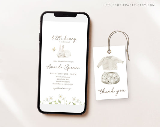 Editable Bunny Baby Shower Evite, Digital Rabbit Baby Shower Evite, Electronic Invite BUNBS001
