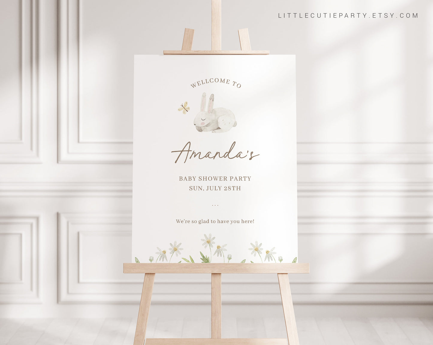 Editable Bunny Welcome Sign Shower, Bunny Welcome Sign, Welcome Sign Template Rabbit Party BUNBS001