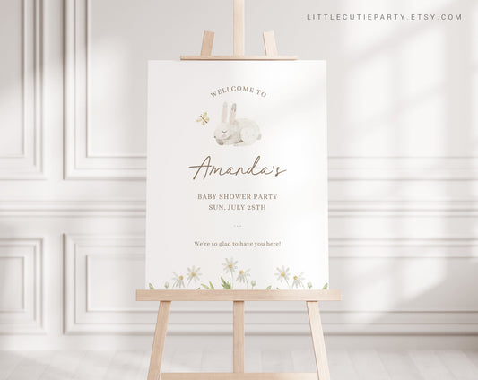 Editable Bunny Welcome Sign Shower, Bunny Welcome Sign, Welcome Sign Template Rabbit Party BUNBS001