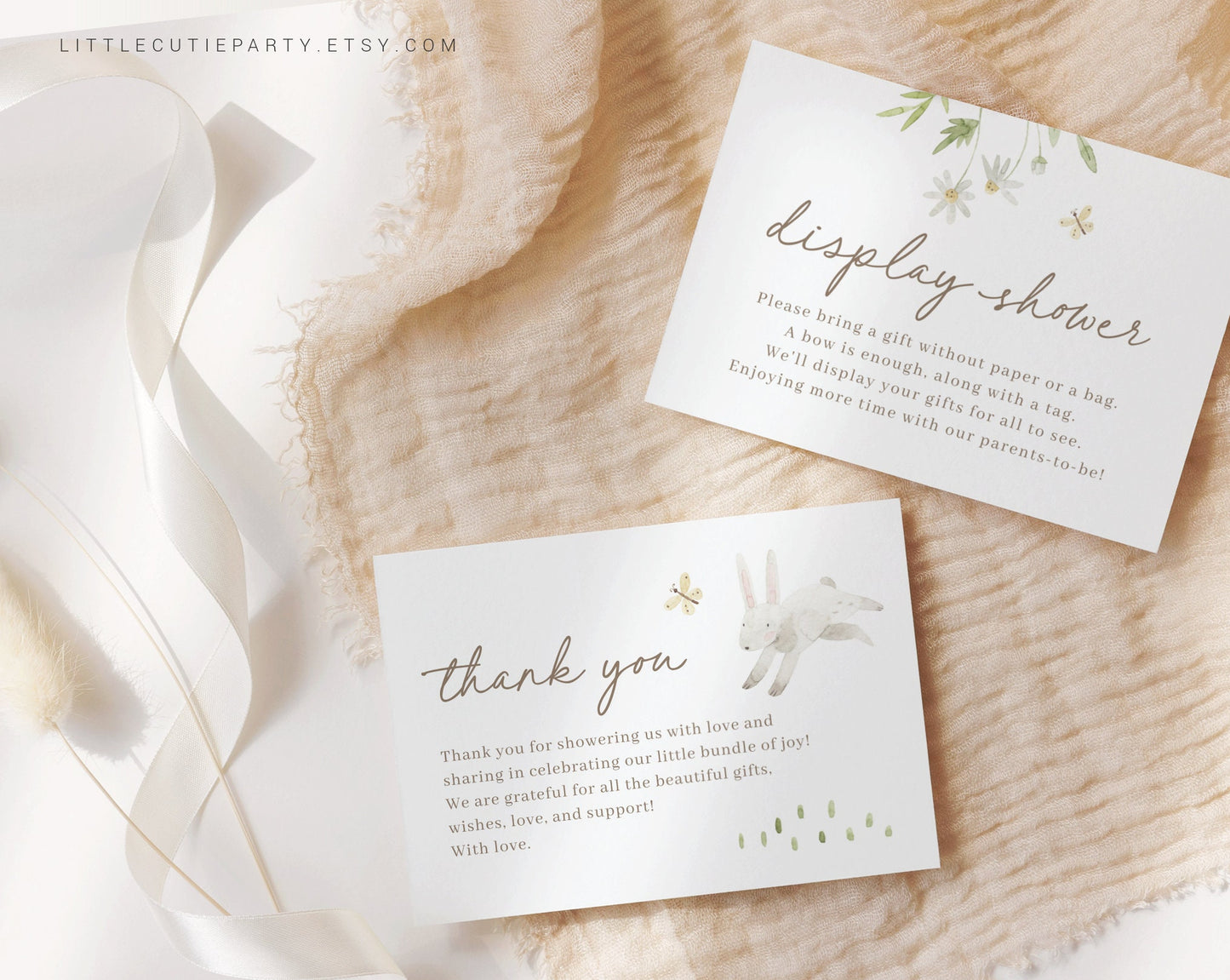Editable Bunny Thank you Card, Baby Shower Display Card for Rabbit Baby Shower Party BUNBS001