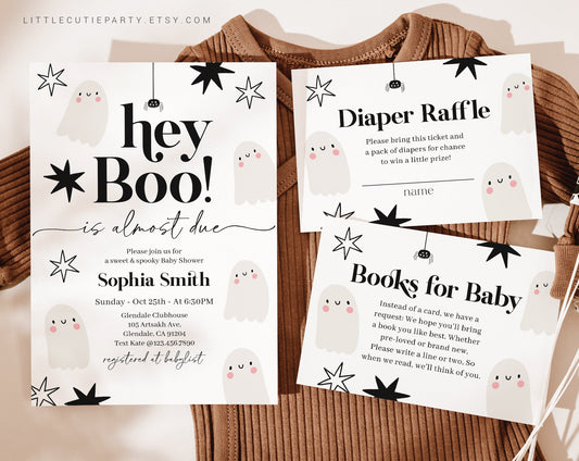Editable Little Boo Baby Shower Invitation, Halloween Baby Shower Invitation Set, Ghost and Spooky Baby Shower Party HAWBS002