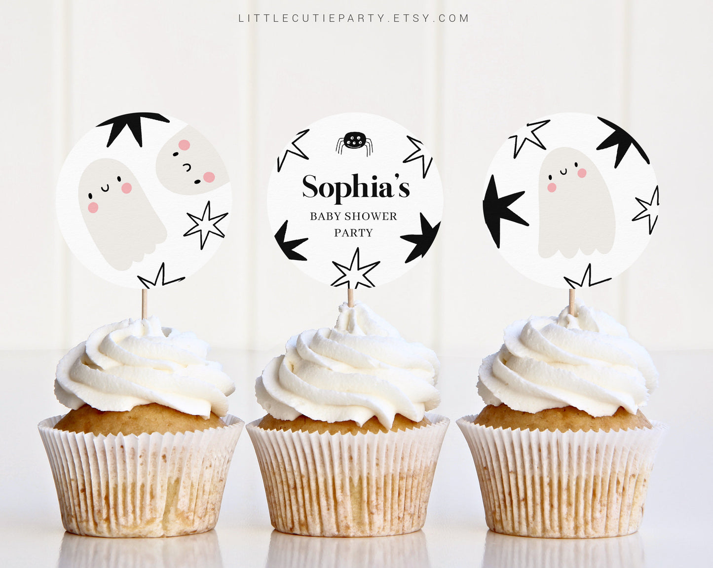 Editable Halloween Baby Shower Cake Topper, Baby Shower Cake Topper, Cupcake Toppers Decorations for Halloween Theme Party HAWBS002