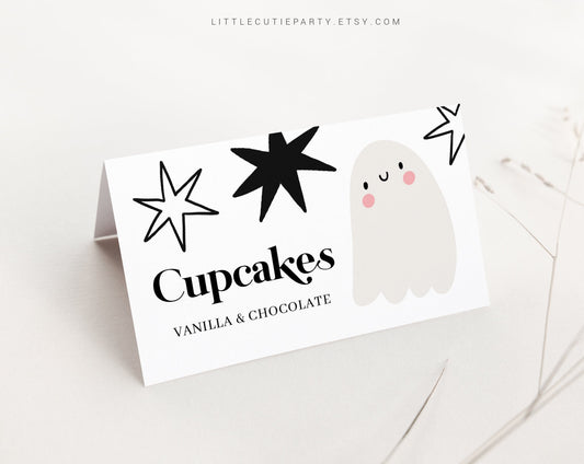 Editable Boo Baby Shower Table Decorations, Food Labels, Food Tent cards, Food Tags, Folded Food Cards for Halloween Party HAWBS002