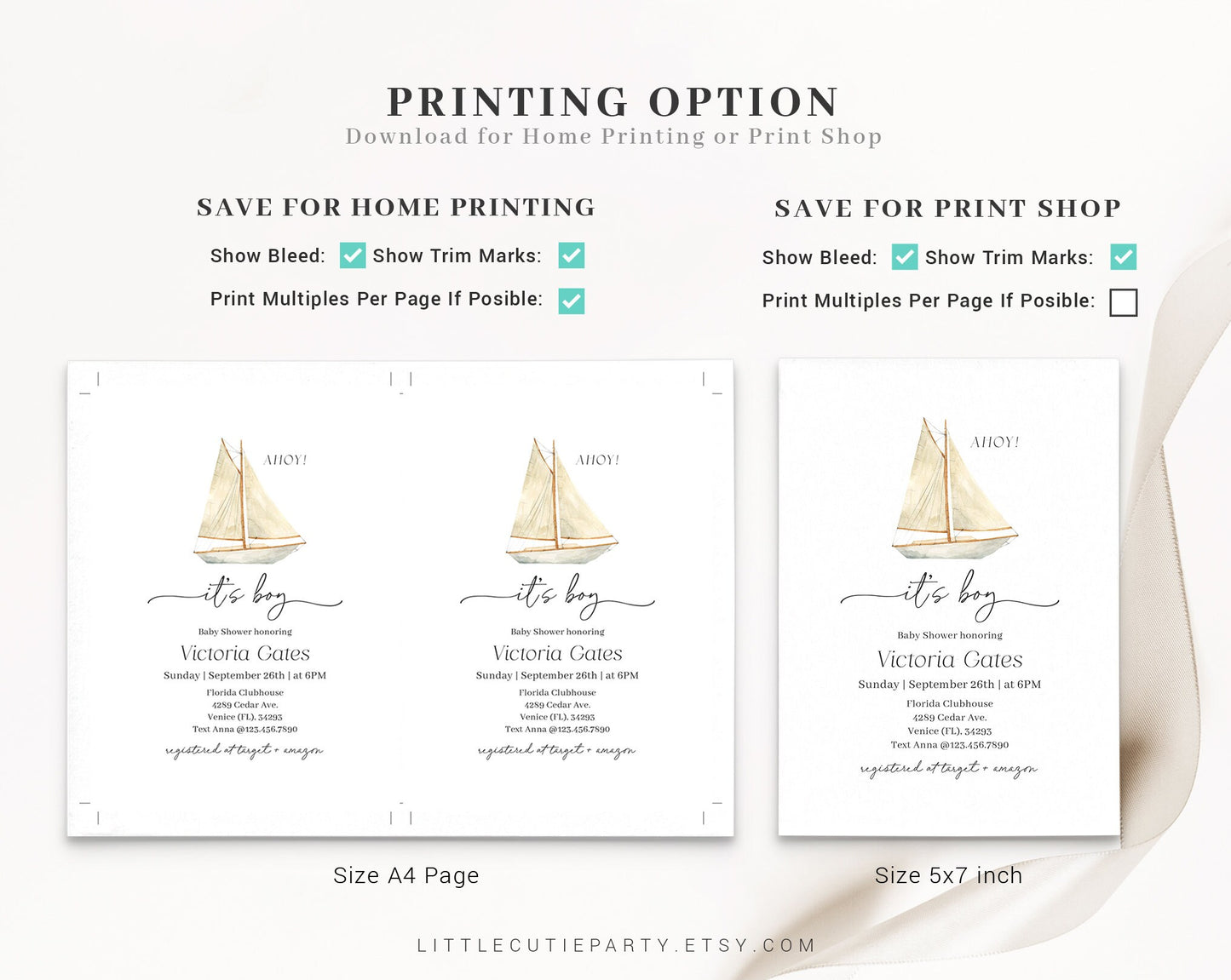 Editable Sailboat Invitation, Nautical Baby Shower Invite with Diaper Raffle, Books for Baby and Gift Tag, Nautical Baby Theme NAUBS003