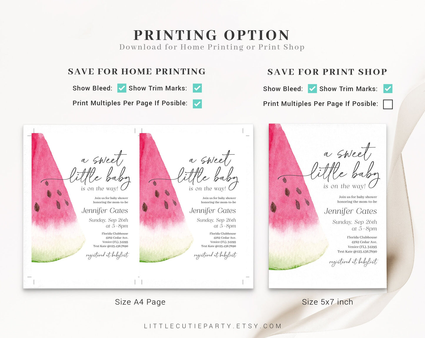 Editable Watermelon Baby Shower Invitation, Melon Baby Shower with Diaper Raffle, Books for Baby and Gift Tag WTMBS001