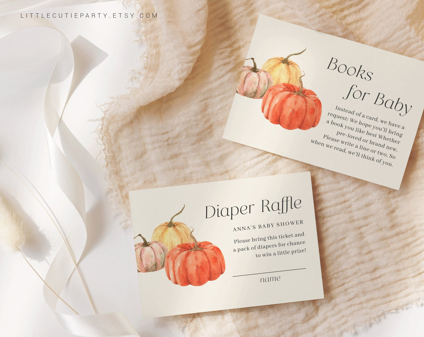 Editable Little Pumpkin Baby Shower Invitation Set, Fall Autumn Pumpkin Baby Shower Invite, Pumpkin Baby Invite Set PMKBS001