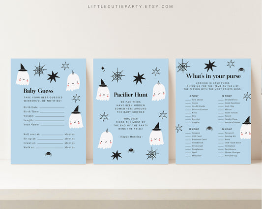 10 Editable A Little Boo is Almost Due Games, Halloween Baby Shower Games, Halloween Baby Shower Game Bundle, Party Games HAWBS003