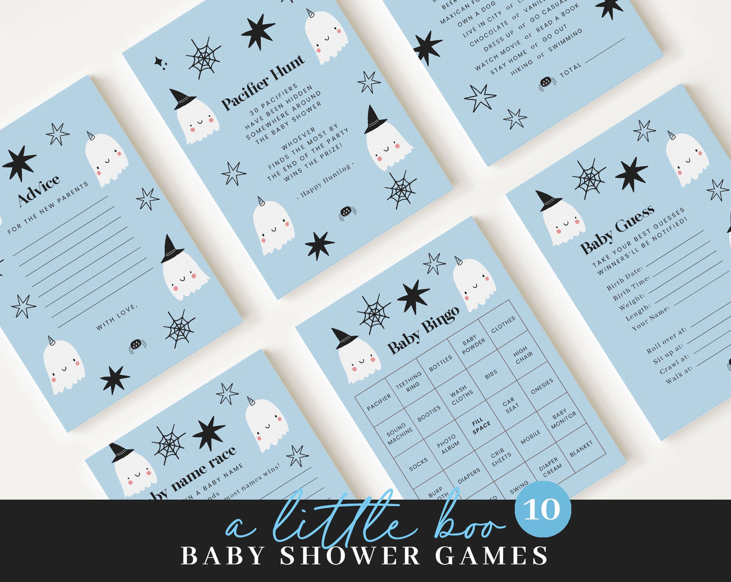 Editable Halloween Baby Shower Bundle, Little Boo is Almost Due, with Games Bundle and All Decorations HAWBS003