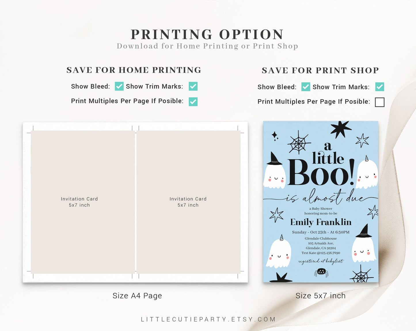 Editable Little Boo is Almost Due Invitation, Halloween Baby Shower Invitation Girl, Ghost and Spooky Baby Shower Party HAWBS003