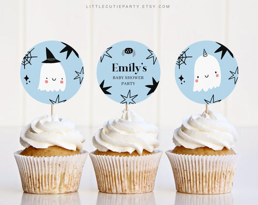 Editable Halloween Baby Shower Cake Topper, Baby Shower Cake Topper, Cupcake Toppers Decorations for Halloween Theme Party HAWBS003